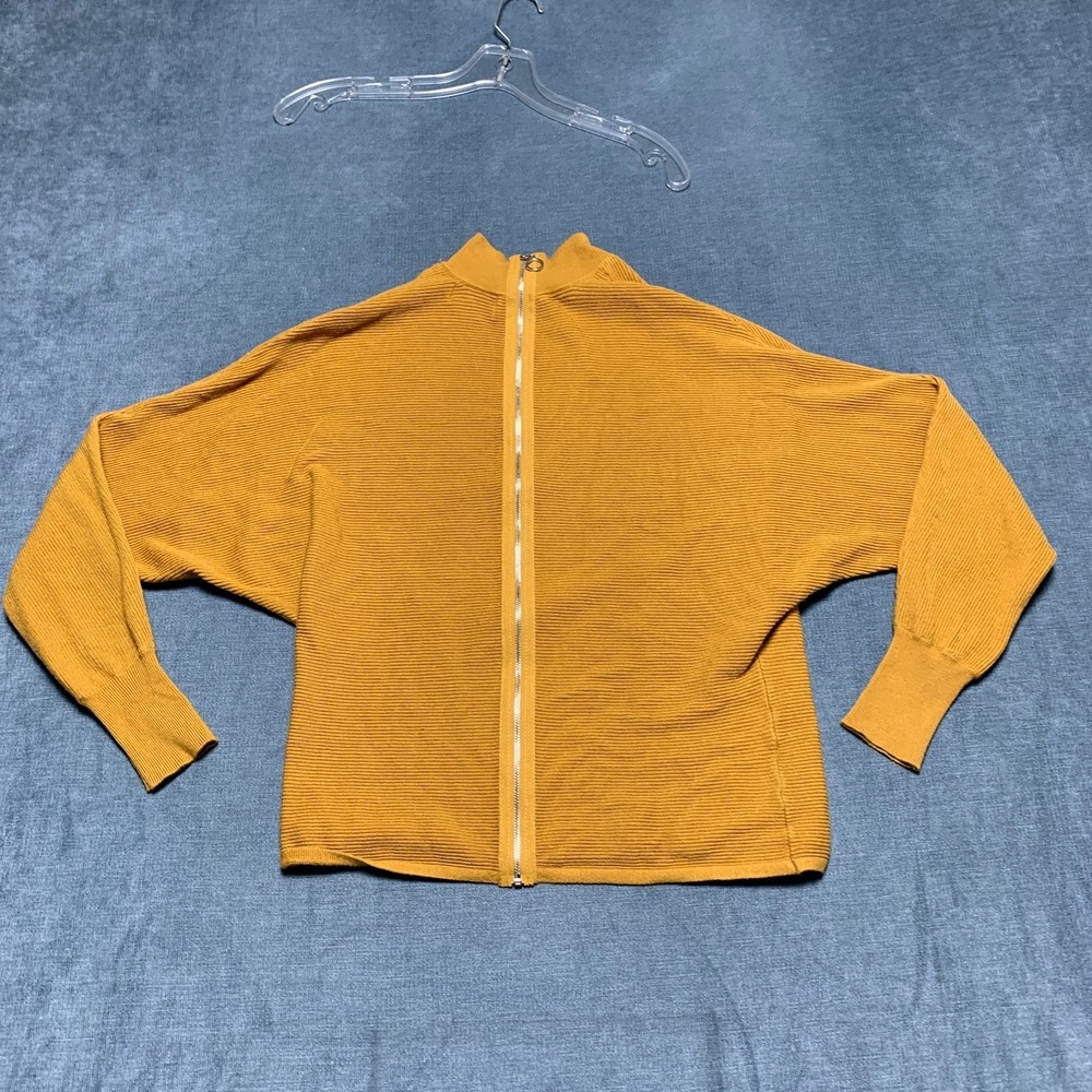 Carmen Marc Valvo Top Womens Small Mustard Ribbed Dolman Sleeve Mock Neck Winter - Picture 1 of 13